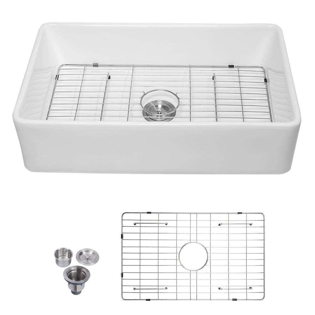 30 White Farmhouse Sink - Logmey 30 Inch Farm Sink Deep Single Bowl Ceramic Porcelain Fireclay Apron-Front Kitchen Sink