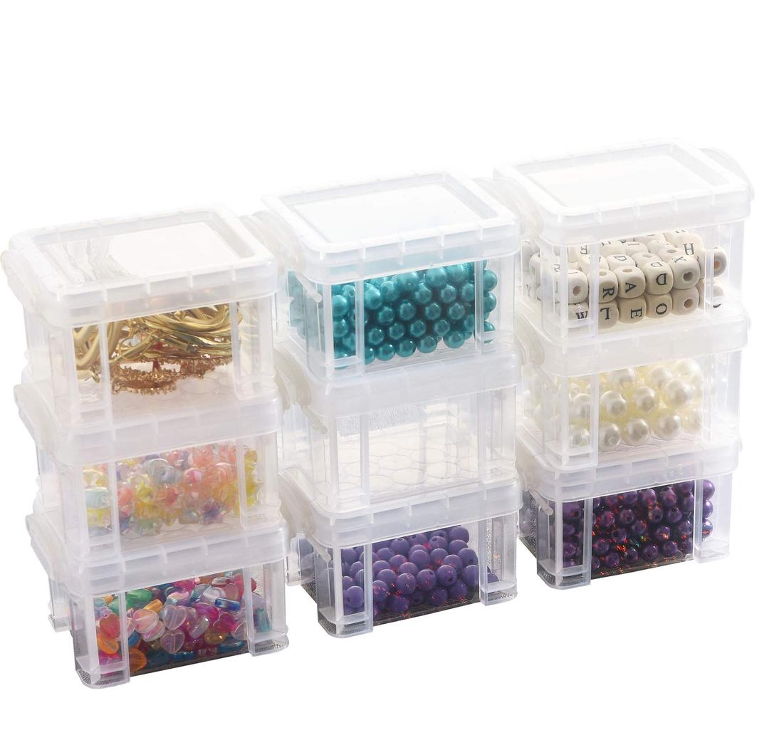 9Pack Small Plastic Containers with Lids, Clear Mini Storage Box Bins (L3.4 x W2.5 x H2in) -Reusable Box, Small Items Accessories Parts Storage Organizer for Beads, Jewelry, Nail Art, Sewing&Crafting