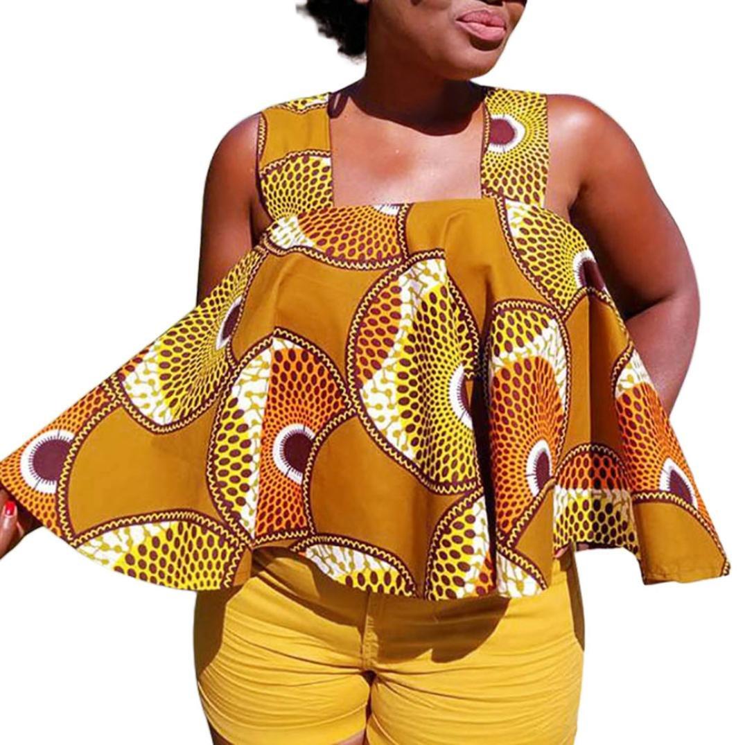 SMILEQ Ladies Summer Vest Women African Print Sleeveless Tops Straps Blouse T Shirt