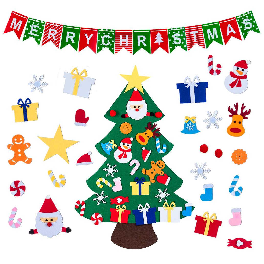 MELLIEX Felt Christmas Tree, DIY Christmas Tree with 26pcs Detachable Ornaments and Merry Christmas Banner Wall Decor for Kids Toddlers Xmas Gifts Door Wall Hanging Decorations