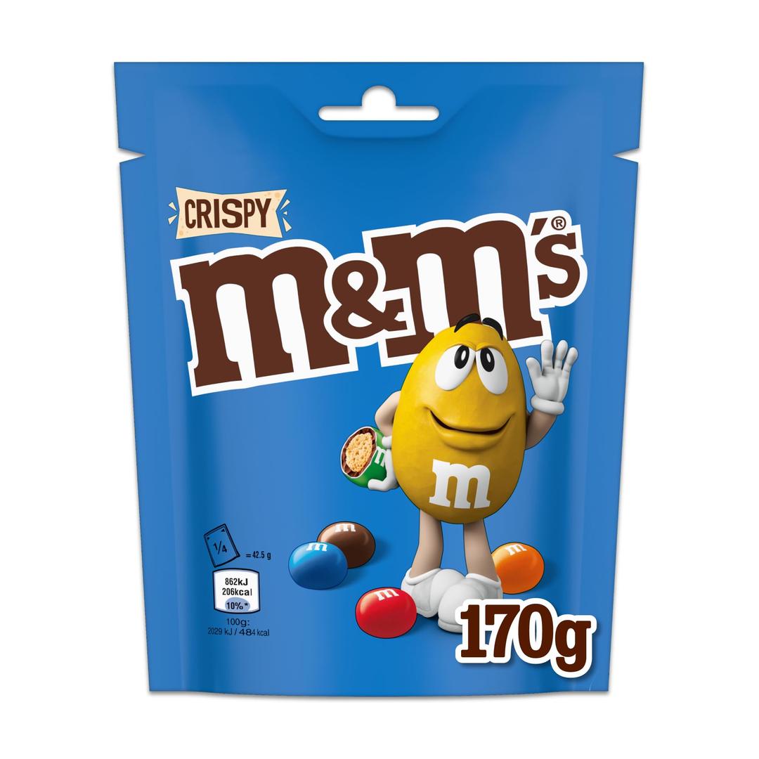 m&m's Chocolate Crispy 170g, m and m's Chocolate, Rice Crispies Surrounded by Milk Chocolate and a Colorful Shell