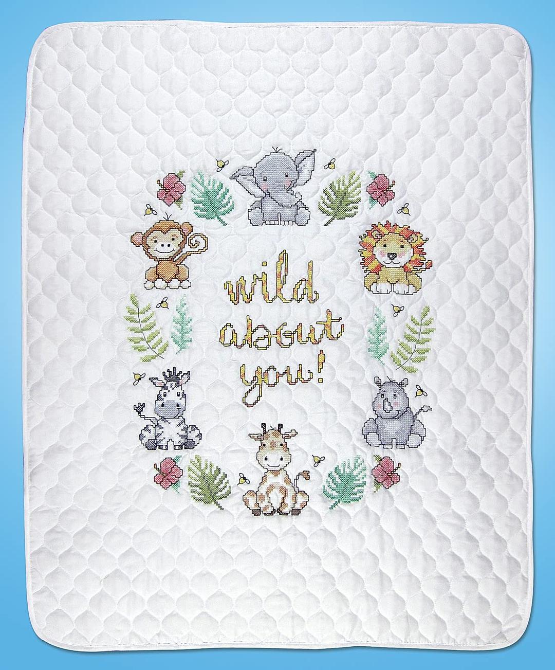 Design Works Crafts Janlynn Stamped for Cross Stitch Baby Quilt Kit, in The Jungle