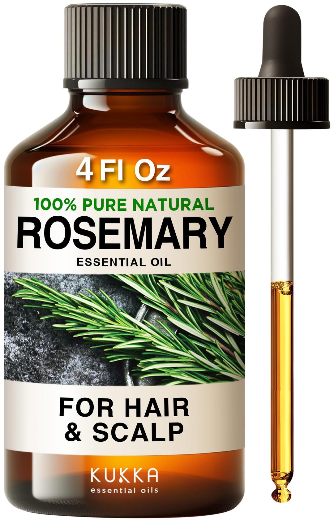 Kukka Rosemary Oil for Hair - 100% Natural Rosemary Hair Oil - Rosemary Essential Oils for Skin, Diffuser & Aromatherapy - Soap Making & DIY (4 Fl Oz).