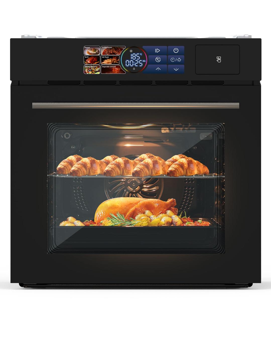 24" Built-in Electric Convection Oven - 2.5Cu.ft Capacity with 8 Automatic Recipes, 3D Surround Heating System, Touch Control, Timer, and Stylish Black Stainless Steel Finish