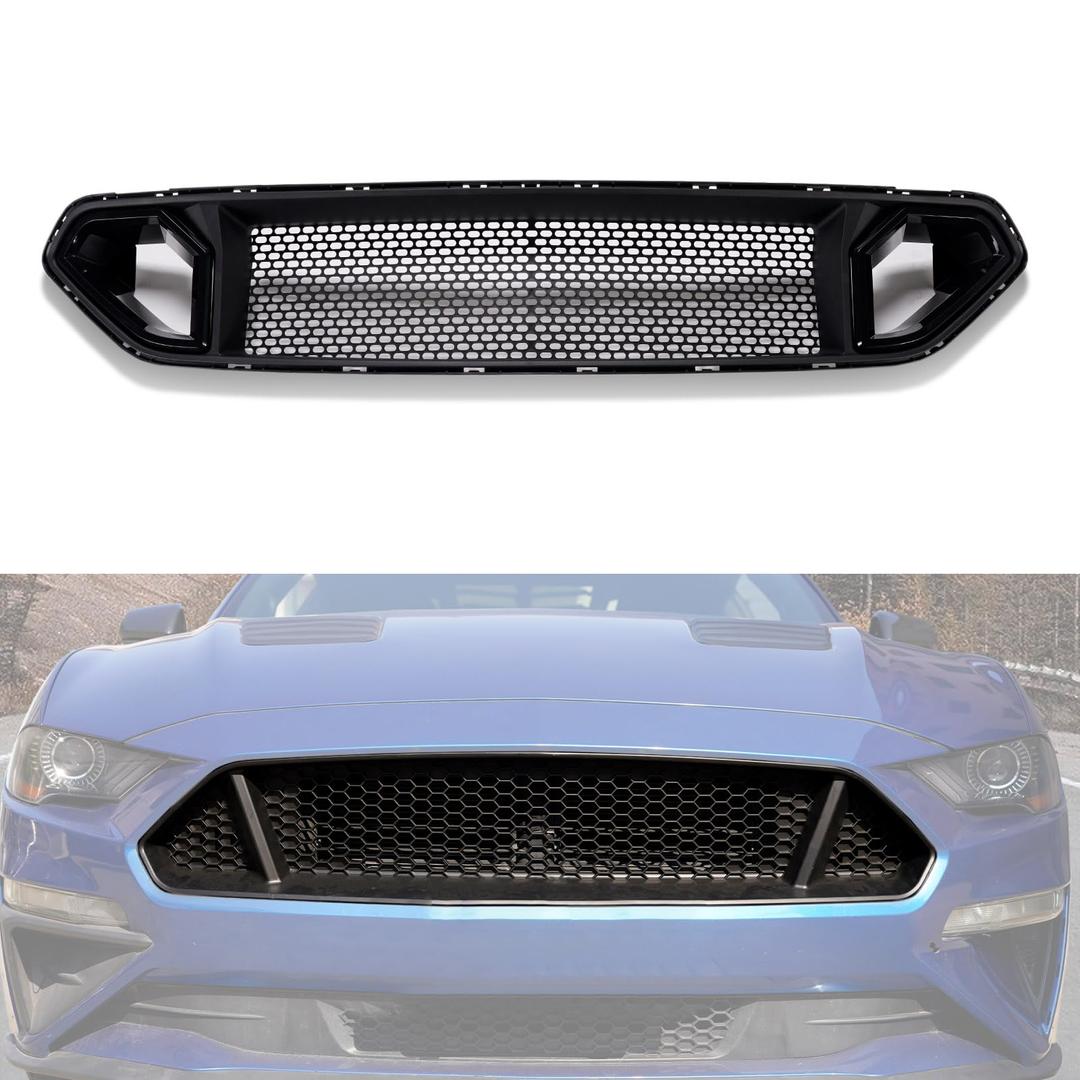 HAKA TOUGH Upper Grilles for Ford Mustang Accessories 2018-2023, Front Bumper Grill for Mustang Accessories Upper Hood Grille Mesh Style Black