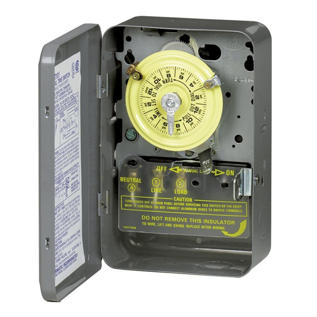 ​​Intermatic T104 Electromechanical Timer Switch - Proven Durability, 40A Load Capacity, Versatile Scheduling, 1-12 Cycles Per Day - Manual Override, Tripper Included for Reliable Time-Based Control