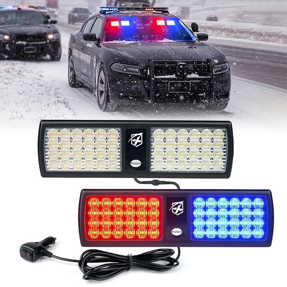 Xprite Red/Blue 2-in-1 Visor Strobe Lights Interior Windshield Emergency Warning Lights for Police Firefighter Construction Vehicles Trucks