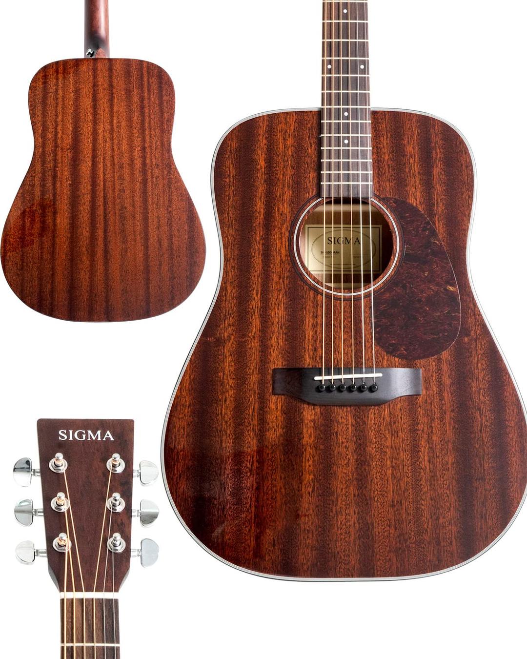 SIGMA41” Acoustic Guitar, Dreadnought, 4/4 Full-Size, with Name Brand EXP16 Strings, Solid Mahogany Top, Natural Gloss, Mahogany Back & Sides, Right(30D)