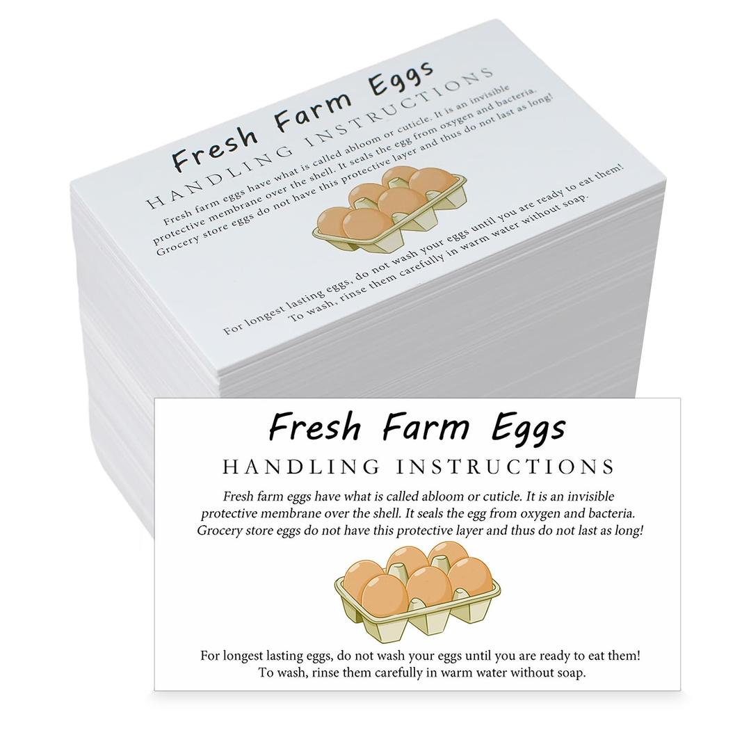 300 PCS Fresh Farm Eggs Handling Instructions Cards, 2x3.5" Cards for Egg Carton, Egg Basket, Farm, Supermarket, Retail store, Egg Business