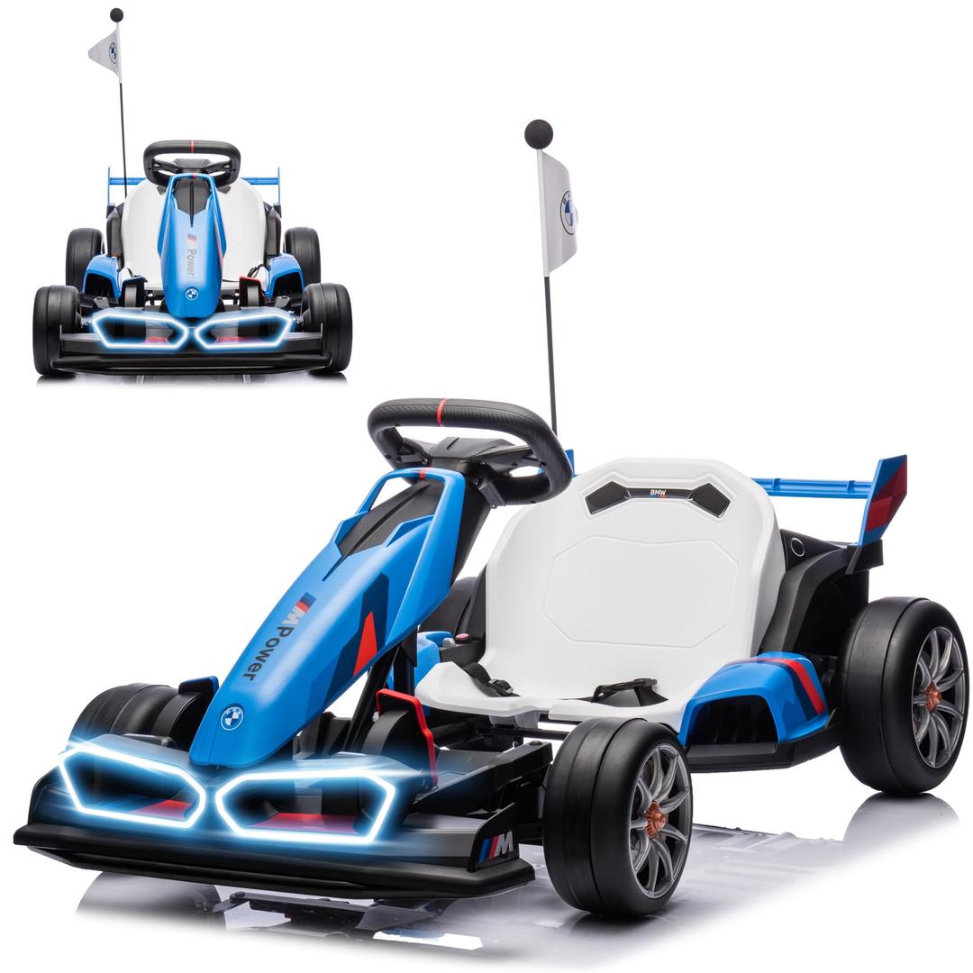 24V Electric Go Kart for Kids, Licensed BMW Battery Powered Drift Racing Go Kart, 7.5 MPH Drift Kart with 400W Powerful Motor, Kids Race Pedal Go Karting Car w/Adjustable Seat, Blue