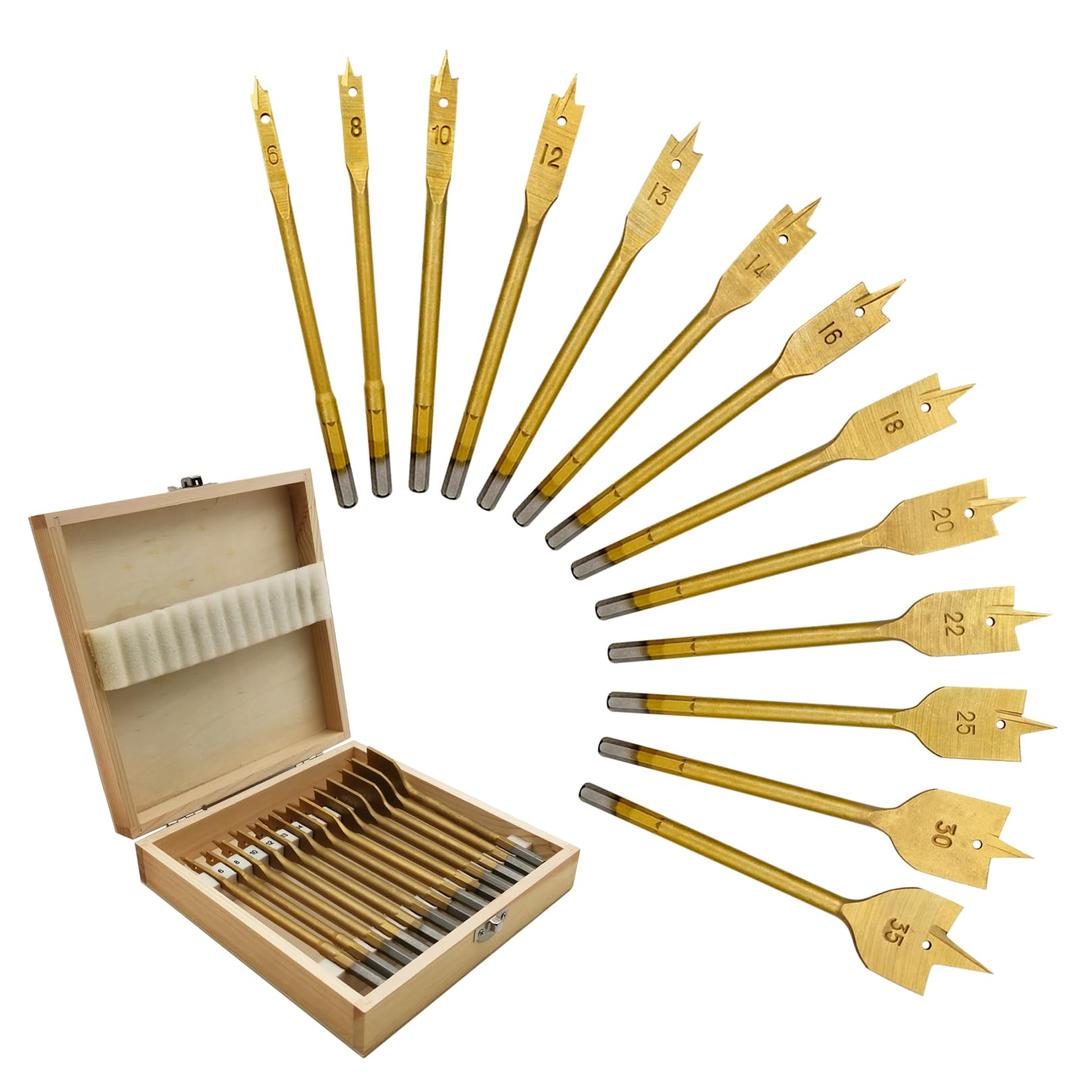 13-Piece Spade Drill Bit Sets, Carbon Steel Paddle Flat Bit with Quick Change Shank, Flat Wood Hole Cutter Fit for Woodworking, Plastic, Aluminum Hole Cutting Most Types of Wood as Well as Fiberglass