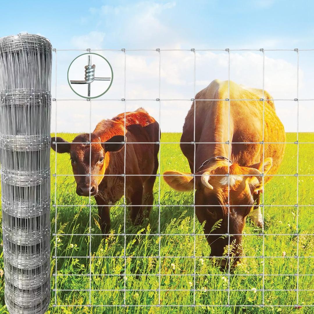 Farm Fence, 5ft x 164ft Galvanized Wire Fencing, Field Fence, Deer Fence, Heavy Zinc Coating Cattle Fence Used to Hog Goat Fencing for Yard and Garden