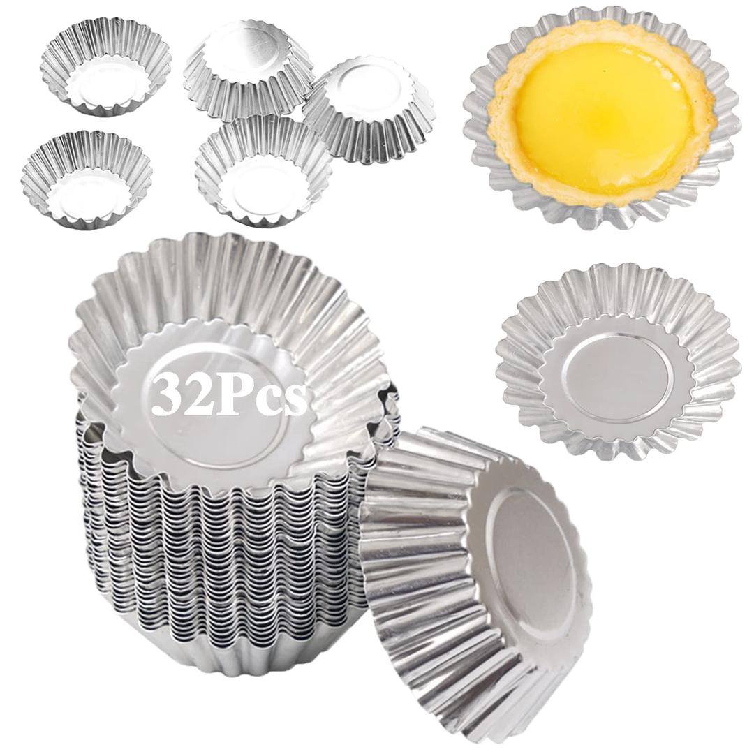 Egg Tart Molds 32Pack Tart Pan 2.75inch, Mini Tart Tins Aluminium Mini Tart Pans for Baking (32Pack-2.75inch)