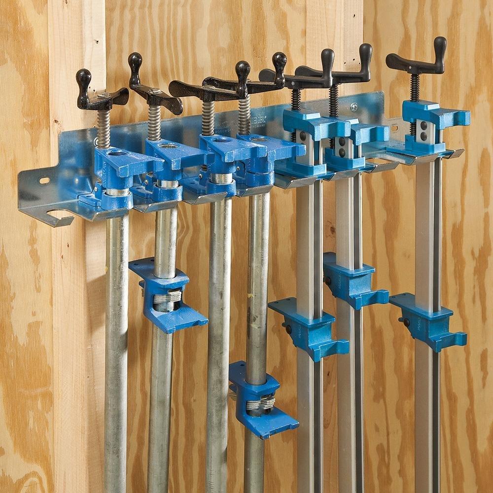 Rockler Pipe Clamp Rack (24-5/8”) - Bar Clamp Rack to Store Clamps - Heavy Duty - Galvanized Steel Clamp Rack – Store 9 Clamps up to .30” Wide Securely on Wall