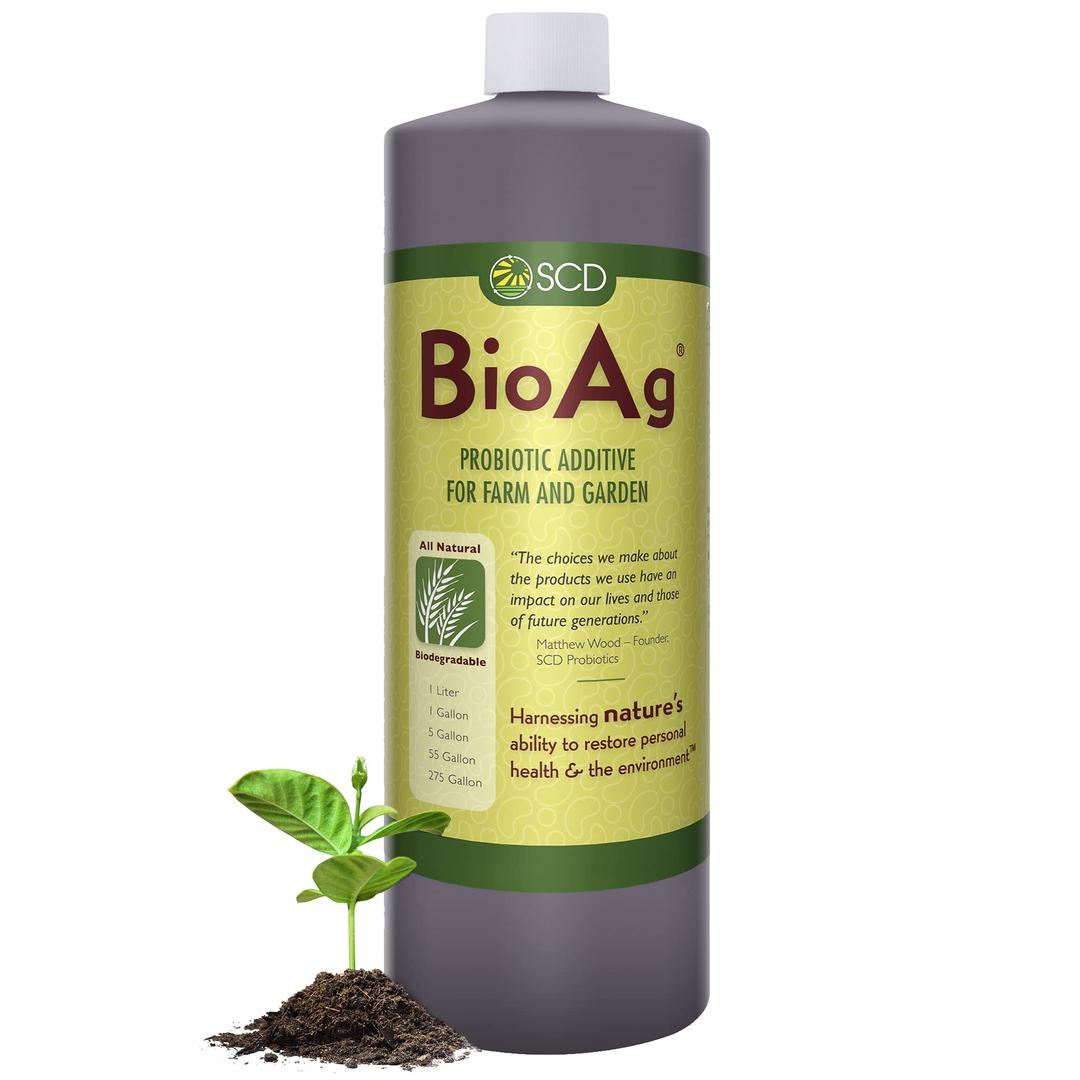 SCD BioAg – Organic Farm and Garden Soil Microbes, Compost Starter with 12 Probiotic Strains, Live Super Concentrate of Liquid Microorganisms, Chemical-Free Soil Amendment, by SCD Probiotics (1 Liter)