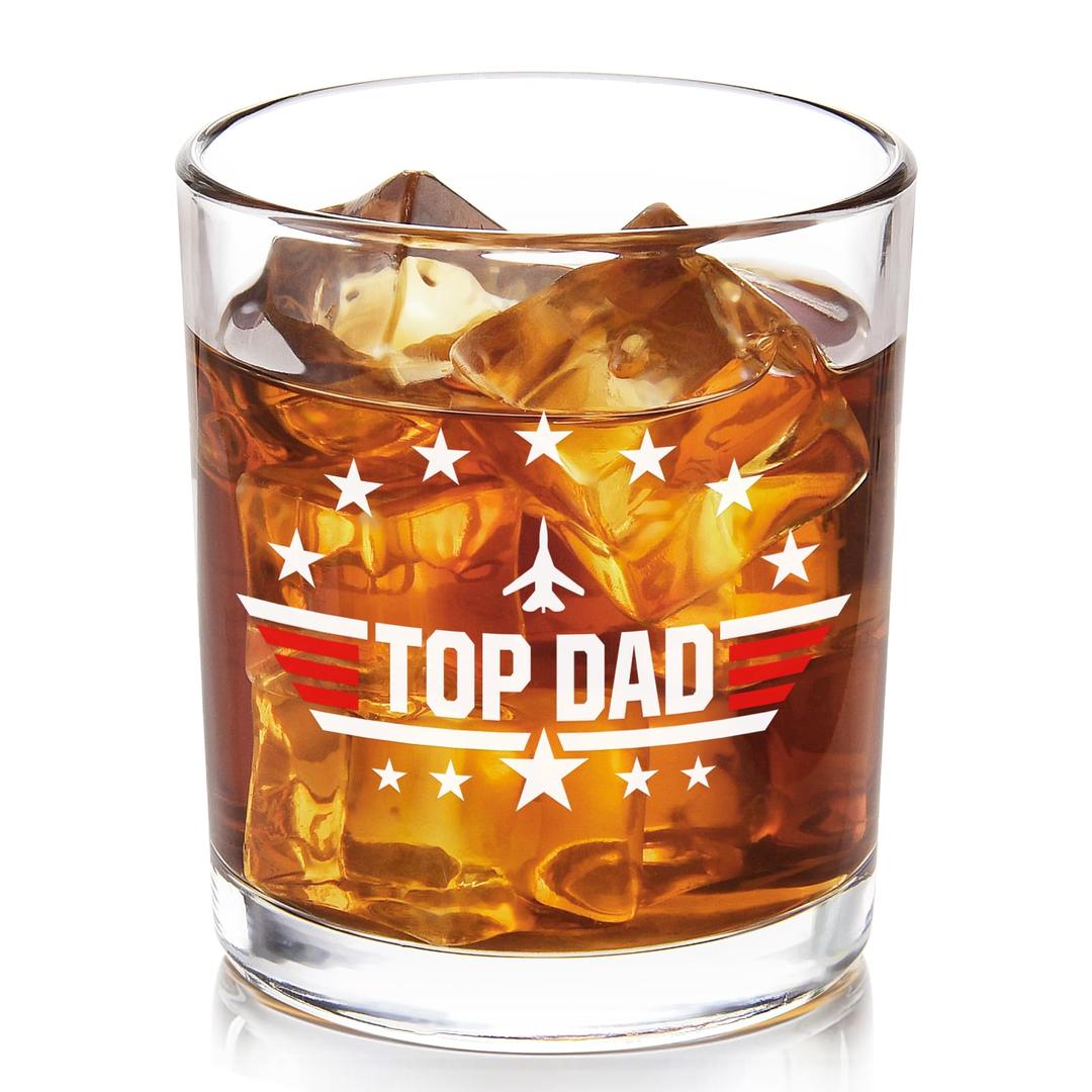 Top Dad Whiskey Glass for Men, Cool Gifts for Dad, Fathers Day Birthday Christmas Gifts for Father Dad Husband Stepdad Father in Law, Funny Dad Gift from Daughter Son, 10OZ Old Fashioned Glass