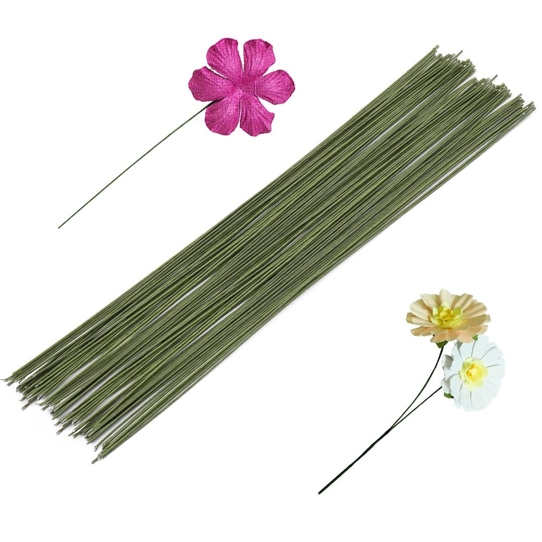 Tikjiua 18 Gauge Green Flexible Paddle,50 Pcs Dark Green Floral Stem Wire Flower Stems Floral Paper Wrapped Wire for Crafts Flower Arrangements Flower Making