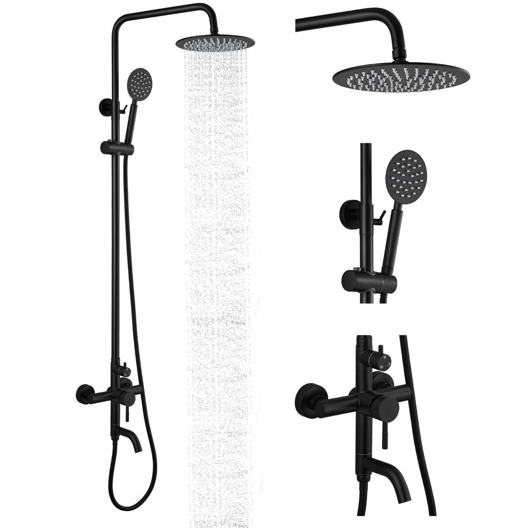 gotonovo Shower faucet Set Matte Black Triple Function with Adjustable Hand Sprayer and Tub Spout SUS 304 Stainless Steel 8 Inch Rainfall Shower Head Bathroom Shower Fixture Wall Mount Complete Set