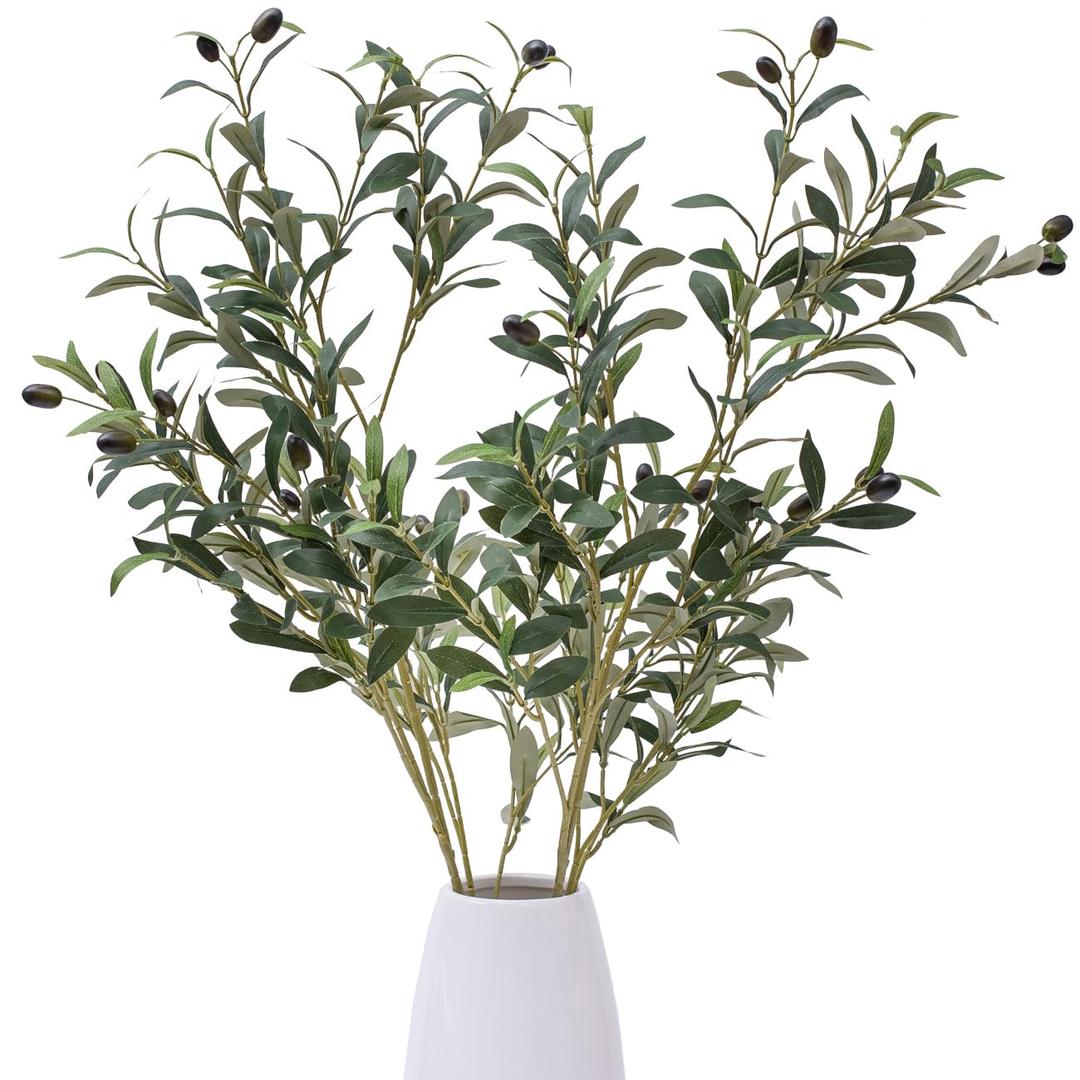 39 Inch Artificial Olive Branch Greenery Stems Fake Plants with 222 Leaves for Vase Faux Olive Branches Home Decor Indoor 2PCS