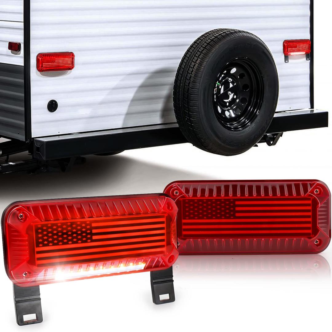 RV Tail Lights, 57 LED RV Camper Trailer Tail Lights With Running/Turn Signal/Brake/Stop License Plate Light Surface Mount RV Led Tail Lights