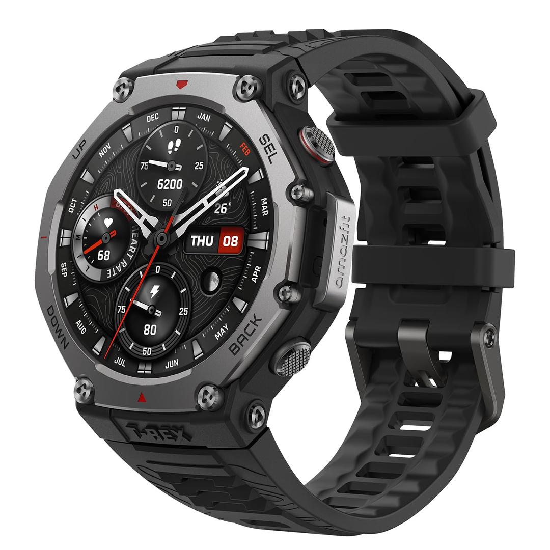 AmazfitT-Rex 3 Rugged/Military Smart Watch 48mm, GPS (with Privacy), Offline Maps, Long Battery Life,328 Feet Water-Resistant, 170 Fitness/Sport Modes, AI, Voice Control, for Android or iPhone, Black