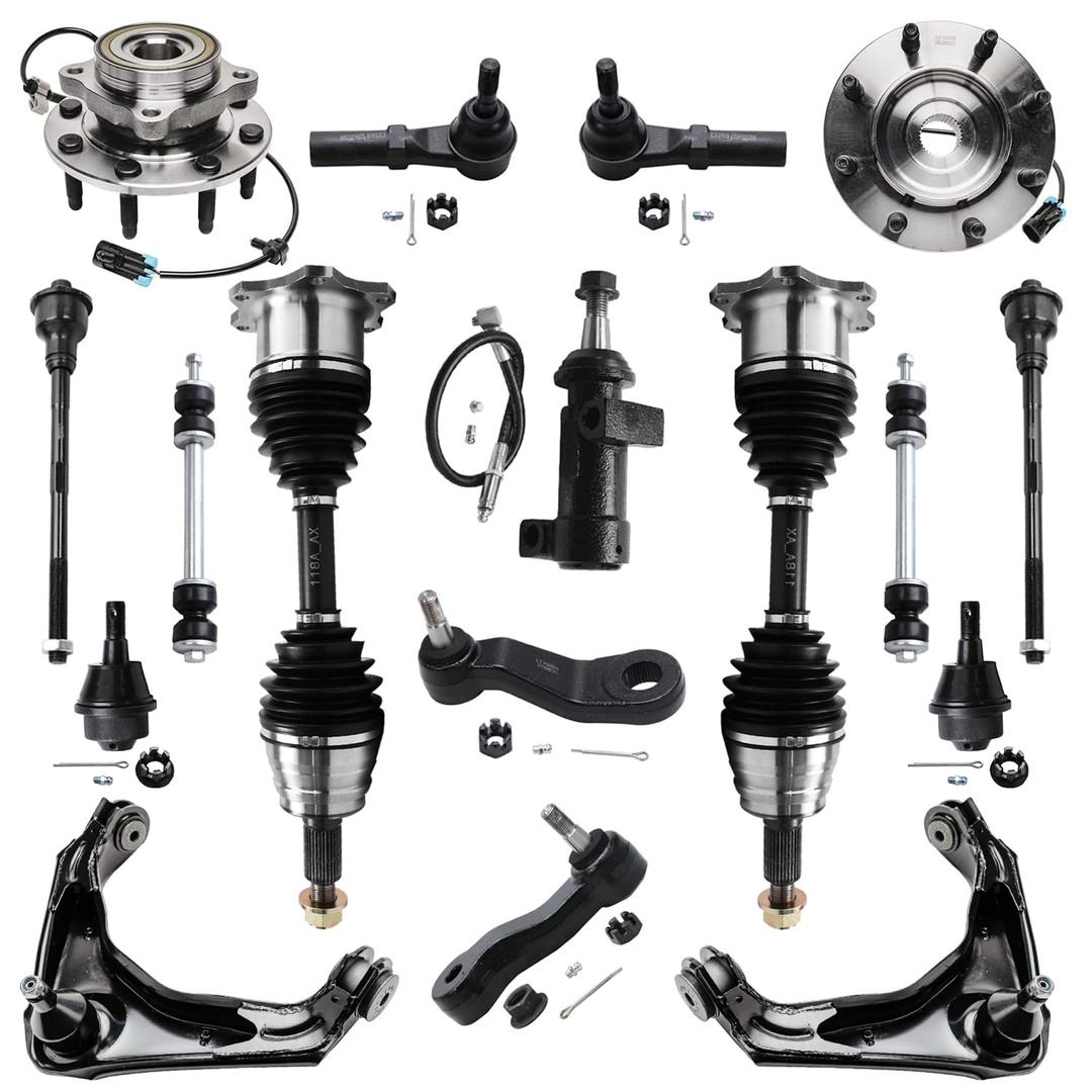 Detroit Axle - 4WD Front End Kit for Chevy GMC Silverado Sierra 1500 HD Avalanche Yukon XL Suburban 2500 3500 Hummer H2 Wheel Bearing Hubs CV Axles Upper Control Arms Ball Joints Tie Rods - 17pc Set