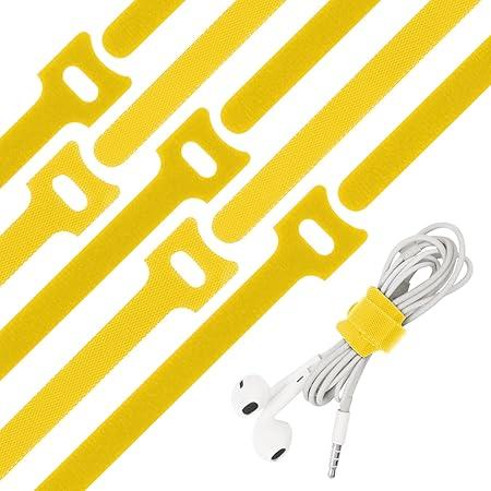 Jawflew 50 PCS Reusable Fastening Cable Ties, Microfiber Cloth 6-Inch Hook and Loop Cord Ties Multi-Purpose Cable Ties for Tablet Laptop PC TV Home Office Electronics Wire (T type-Yellow)