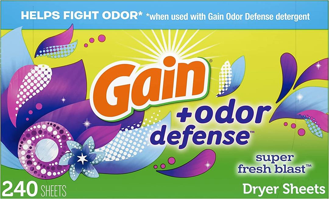 GainOdor Defense Dryer Sheets, Super Fresh Blast Scent Fabric Softener Sheets, 240 ct