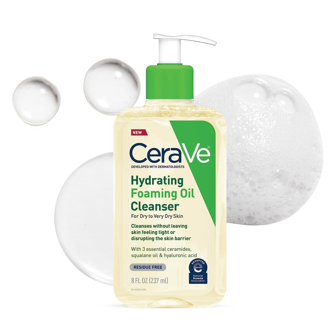 CeraVe Hydrating Foaming Oil Cleanser | Moisturizing Oil Cleanser for Face & Body | Squalane Oil + Hyaluronic Acid + Ceramides | For Dry to Very Dry Skin | Fragrance Free & Residue Free | 8 FL Oz