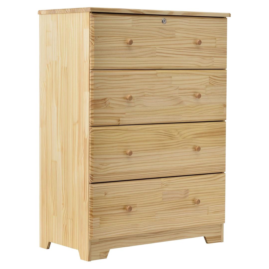 WPfurniture Isabela Collection Solid Pine Wood 4 Drawer Chest Dresser (Natural)