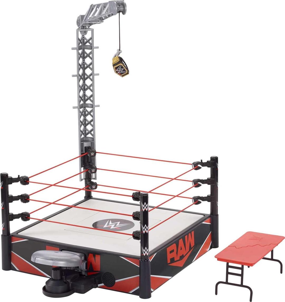 MattelWWE Kickout Ring Wrekkin Playset with Randomized Ring Count, Springboard Launcher, Crane, Mattel WWE Championship & Accessories, 13-Inch x 20-Inch Ring