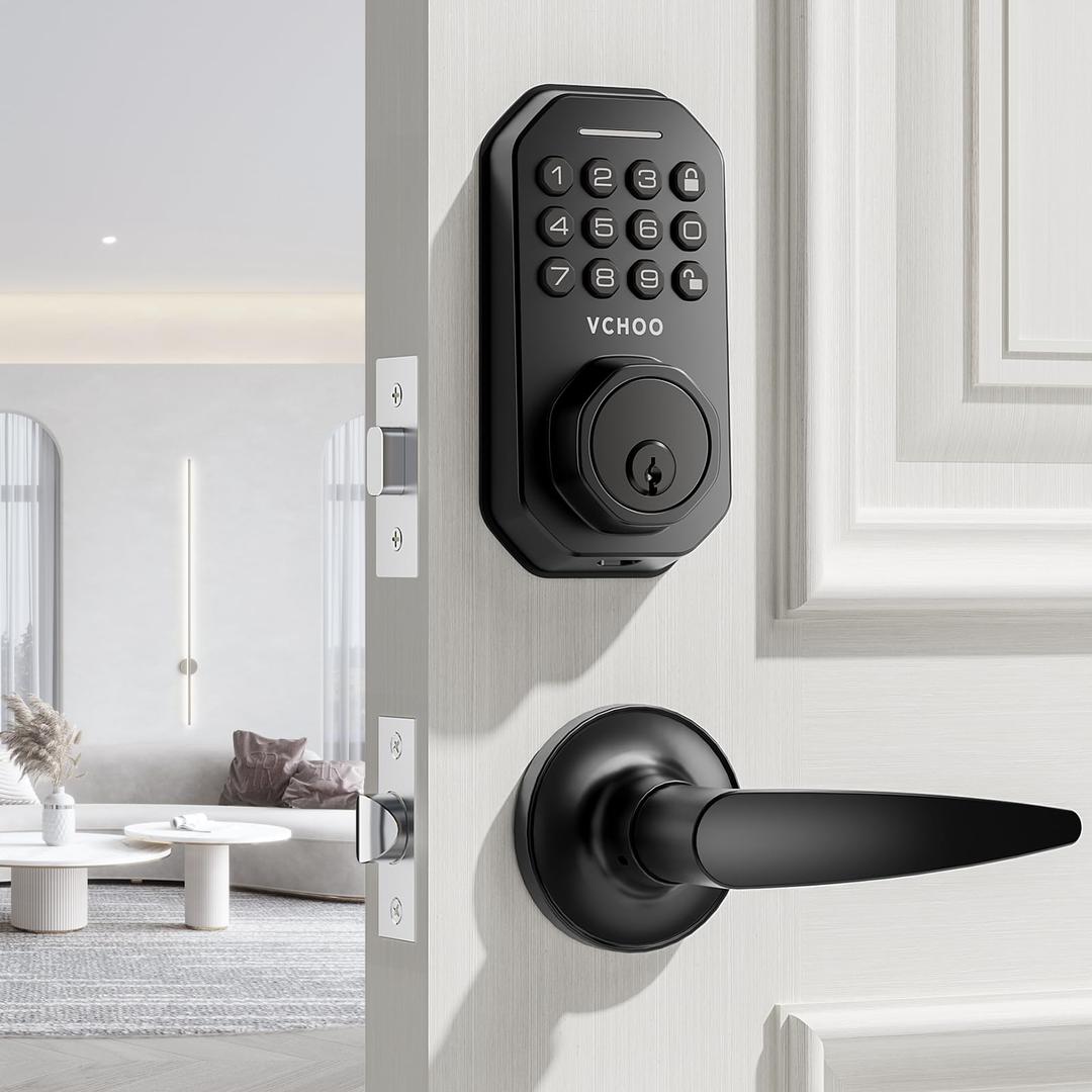 Keyless Entry Door Lock Deadbolt with Handle Set Smart Locks for Front Door with Lever Handles Auto Locking, Anti-Peeping Password & Easy Installation for Homes Hotel Bedroom Doors IP54