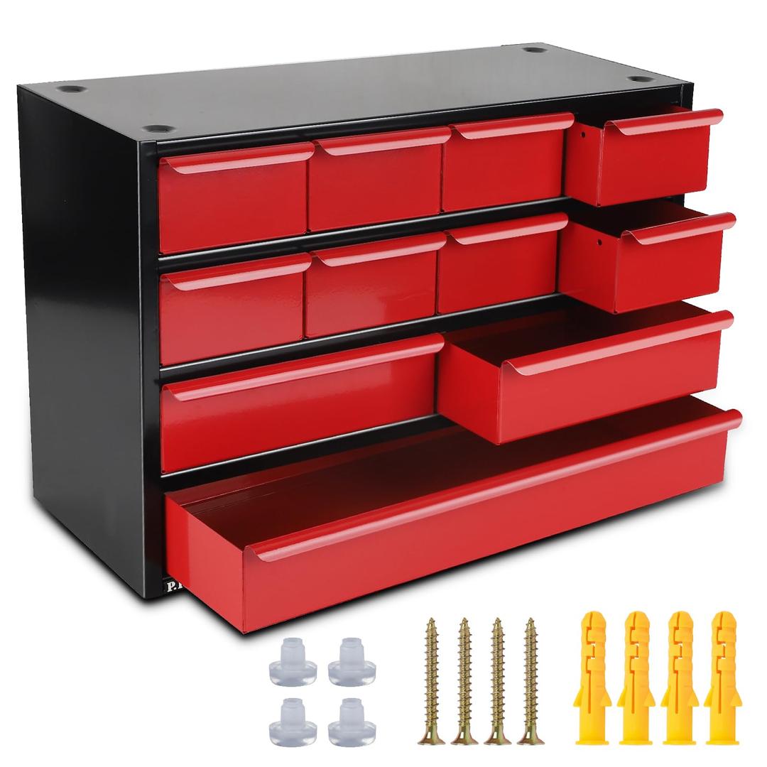 P.I.T. Organiser Stackable 11 Drawer, Metal Tool Chest, Steel Tool Box with 4 Sets of Expansion Screws for Wall Mounting.Cabinet for Tool, Screw, Nuts, Bolts Organizers and Storage