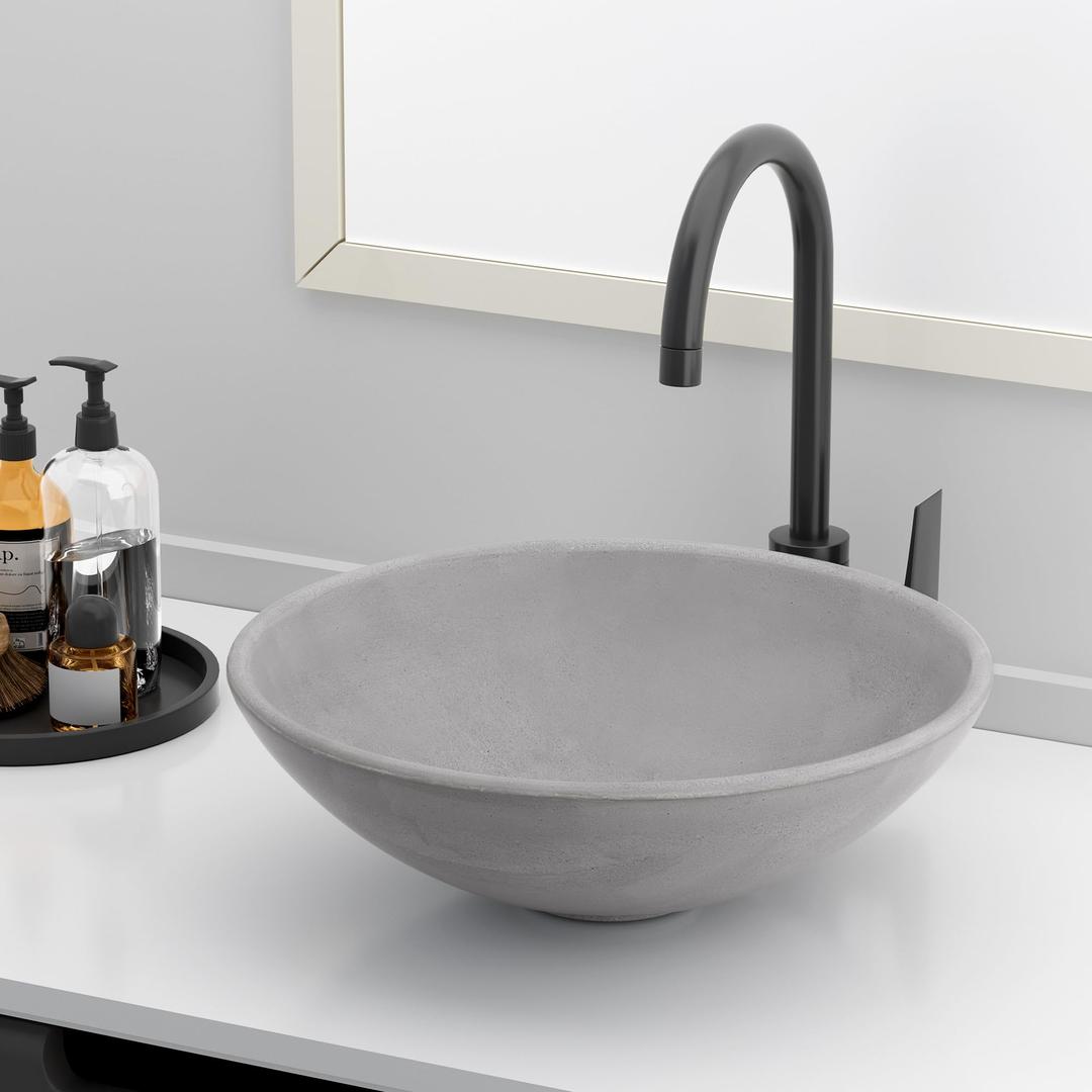 Vessel Sink 16" Bathroom Sink Modern Bathroom Vessel Sink Small Vessel Sink Round Sink for Bathroom Sink Bowl Concrete Bathroom Sinks Above Counter Vessel Sinks for Bathrooms Smooth Surface Light Gray