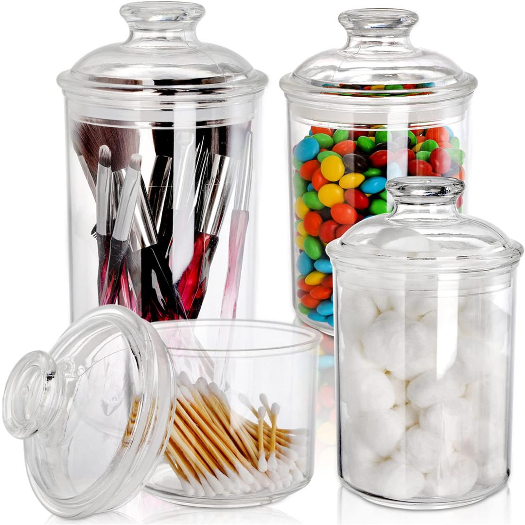 DEAYOU 4 Pack Clear Plastic Jars, Plastic Storage Jar with Lid, Candy Cookie Container for Vanity,33 Oz/23 Oz/13 Oz