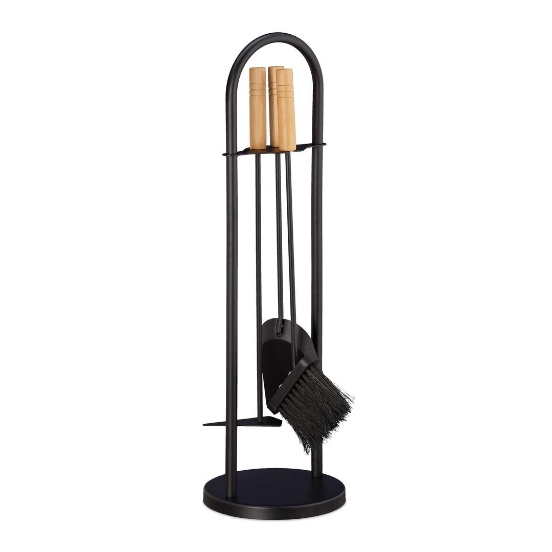 Relaxdays Modern Fireplace Set, 4-Piece Companion Tool Kit, Shovel, Broom, Sc and Stand, Black, 68,5 x 20 x 20 cm