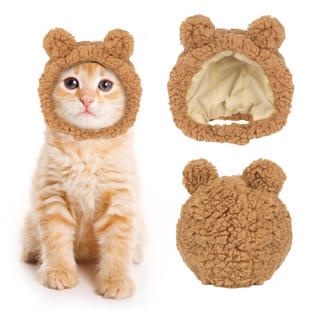 JOICEEJOICEE Cute Cat Costume Warm Bear Hat for Cat Adjustable Soft Small Pet Headwear Bear Hat for Cat Puppy Dog (Brown)