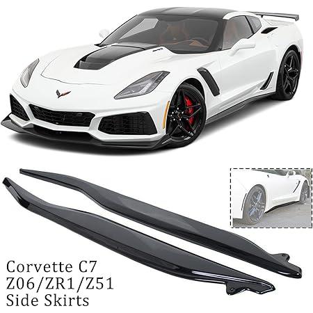 KKoneAuto Corvette C7 Side Skirts Compatible with 2014-2019 Corvette Stingray Z06 ZR1 Style 2 Door Coupe ABS Flash Painted Rocker Panels Side Part Replacement Extension Pair, Glossy Black