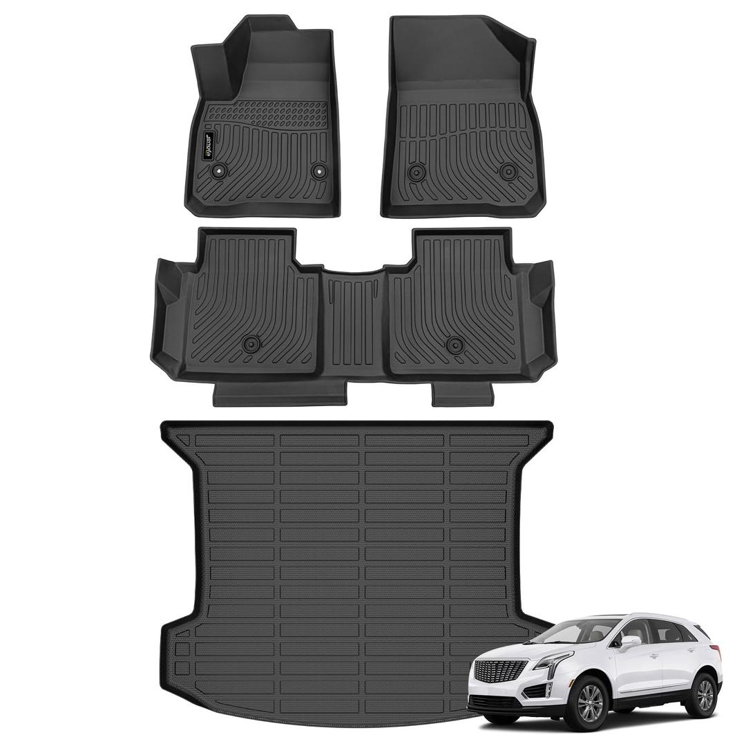 Jenofa-Car Floor Mats & Cargo Liner for 2025-2017 Cadillac XT5 All Weather Floor Mats Set Custom for XT5 Full Set 1st & 2nd Row Waterproof Floor Liners for 2024 Cadillac XT5 Accessories Black 4 pc