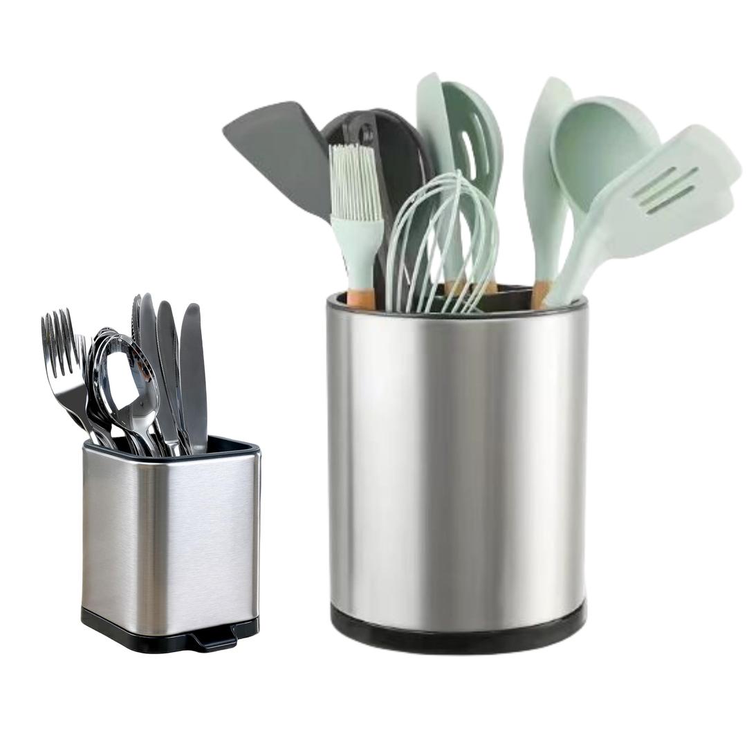 Kitchen Utensil Holder Set of 2 Extra Large Rotating For Counter Organizer Stainless Steel Storage Cooking Silverware Caddy Flatware Spoon Spatula Lazy Susan （Mother And Child）