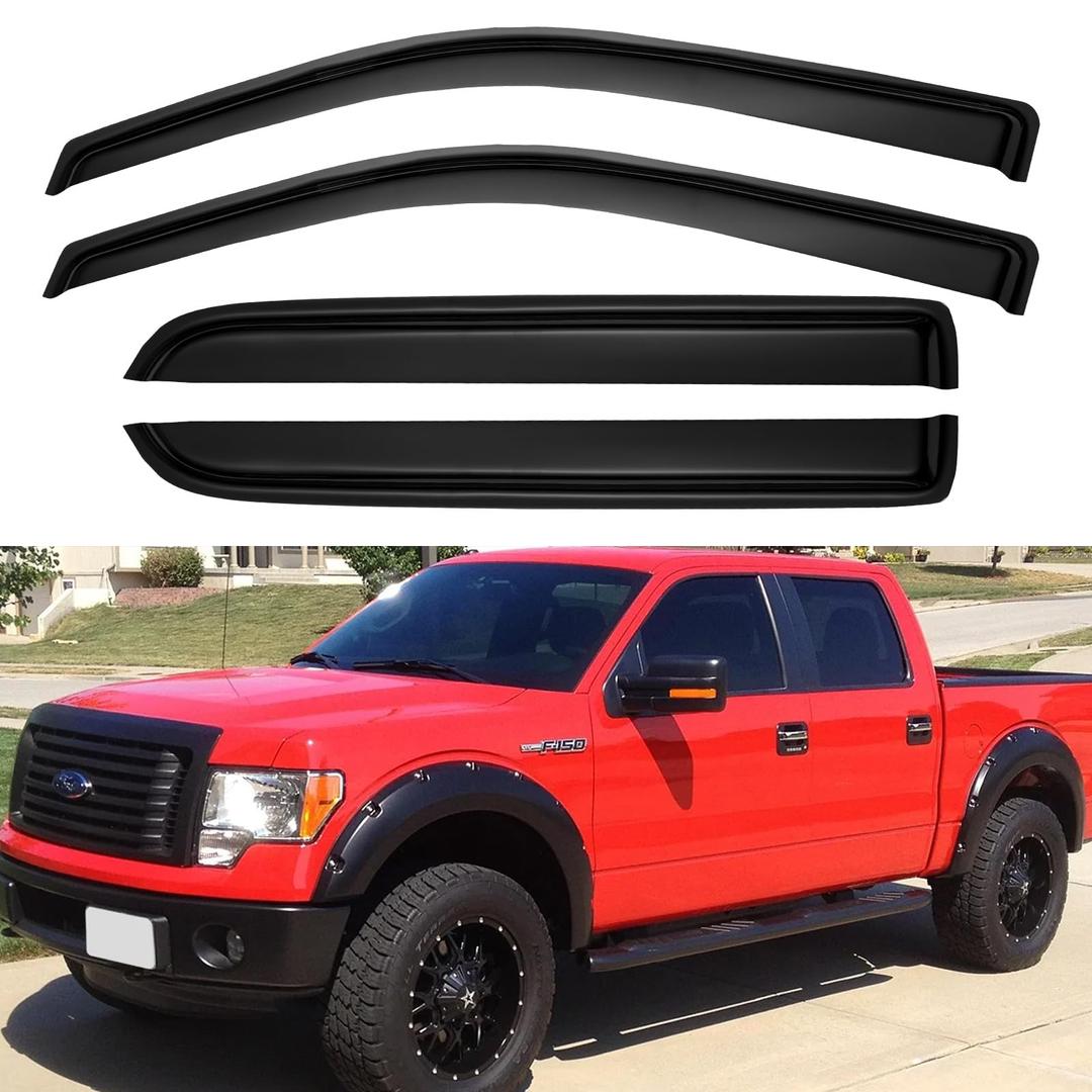 Window Visors Rain Guards for 2009-2014 Ford F150, Window Wind Deflectors Vent Shades for 2010-2014 F-150 SVT Raptor (SuperCrew Cab)