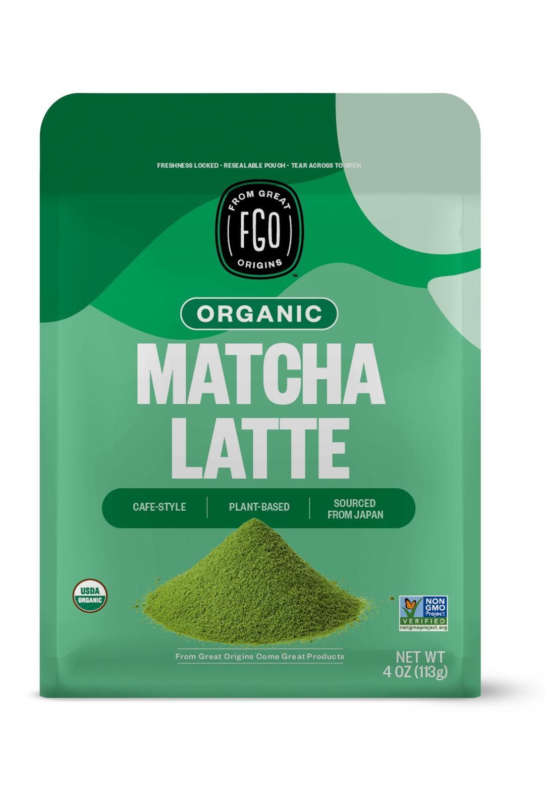 FGO Organic Sweet Matcha Latte Powder, Japanese Matcha, Brazilian Sugar, 16oz (Pack of 1)