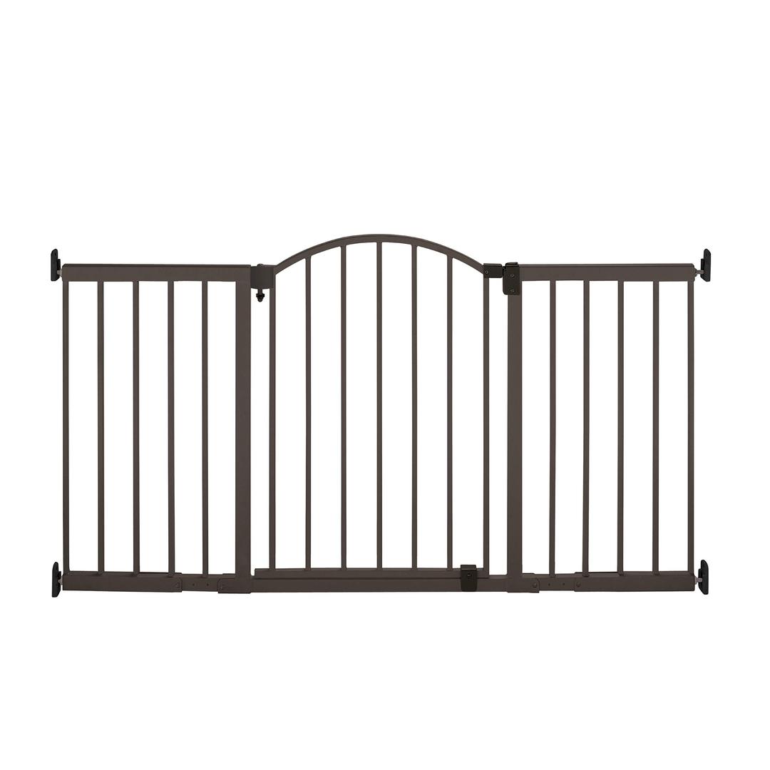 Summer Infant Metal Expansion Extra Wide Safety Pet and Baby Gate, 44"-71" Wide, 36” Tall, Hardware Mounted for Dog and Child Safety, Fits Large Opening or Doorway, Auto Close Walk Thru Door - Bronze