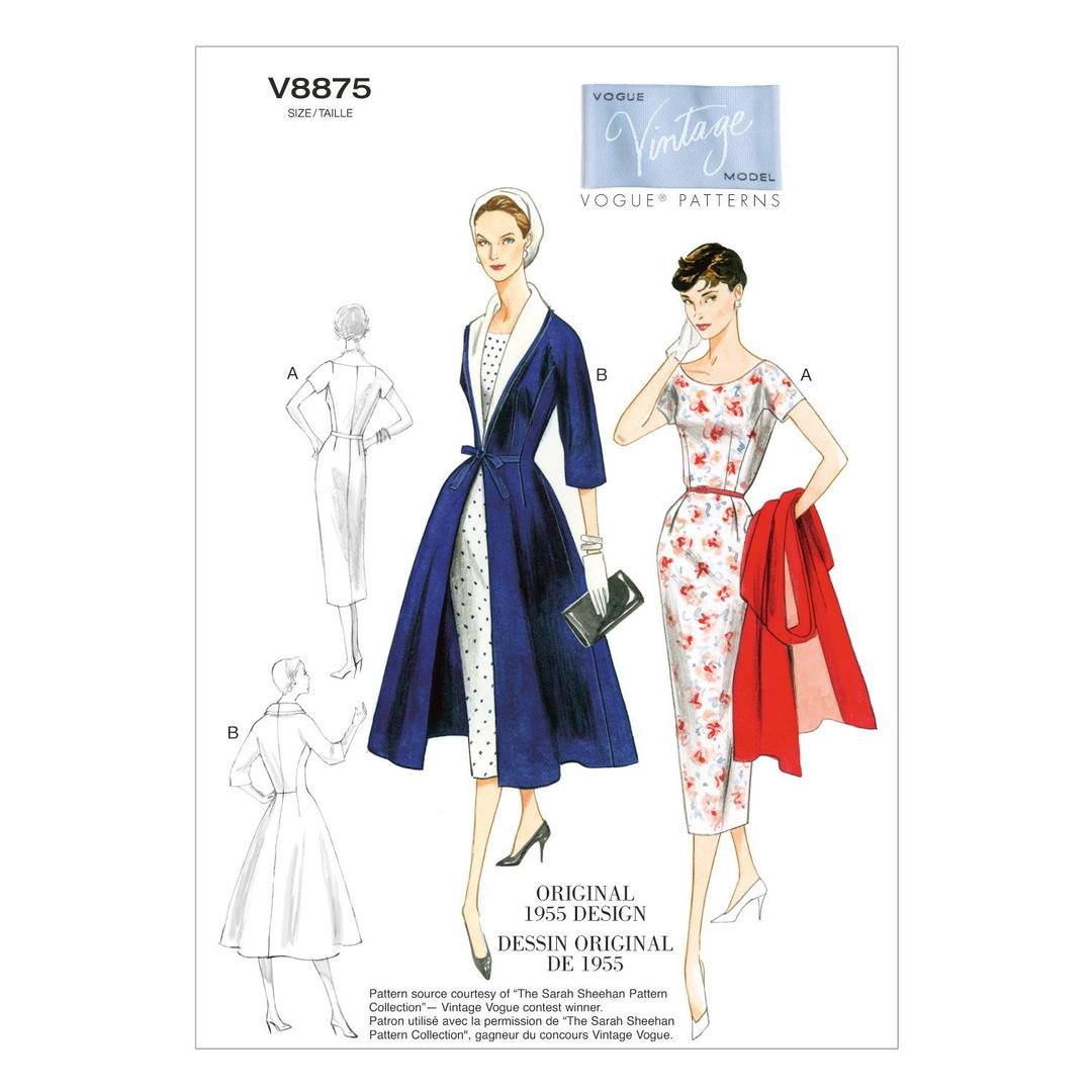 VOGUE PATTERNS V8875 Misses' Dress/Belt/Coat and Detachable Collar Sewing Template, Size B5 (8-10-12-14-16)