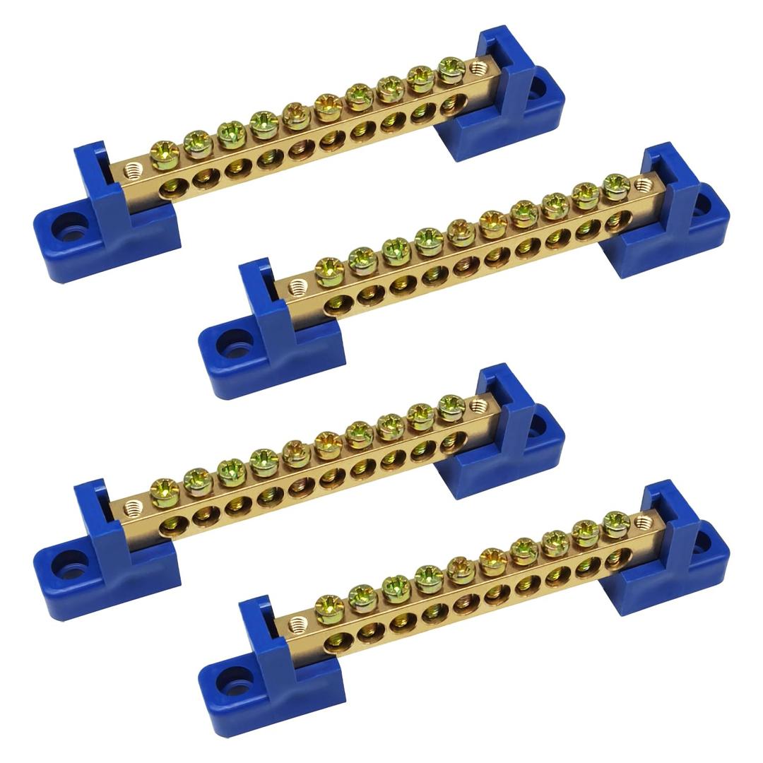 4PCS Grounding Bus Bar 10 Positions Electrical Ground Bus Bars Brass Wire Screw Terminal Block OLA002-10K