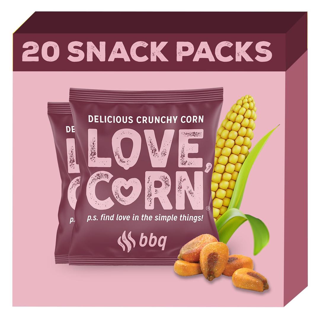 Love CornBBQ 0.7oz x 20 Bags - Delicious Crunchy Corn - Healthy Family Snacks - Gluten Free, Kosher, NON-GMO - Alternative for Chips, Nuts, Crackers & Pretzels - Perfect for Charcuterie Boards