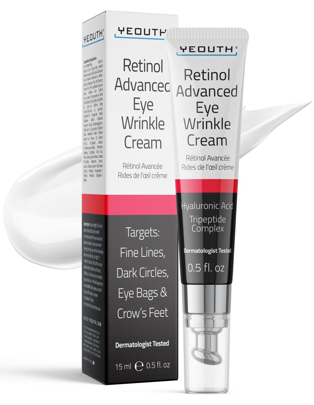 YEOUTHRetinol Eye Cream Anti Aging, Dark Circles Under Eye Cream for Puffiness and Bags Under Eyes, Firming Eye Cream for Wrinkles, Hydrating Under Eye Care 15ml