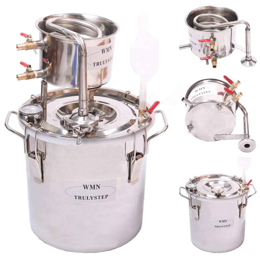 YUEWO 2 Pots Stainless Steel Still 3Gal/12Liters Water Alcohol Distiller Home Brew Kit Wine Making Supplies for DIY Brandy Whisky Vodka Distilled Water, Silver