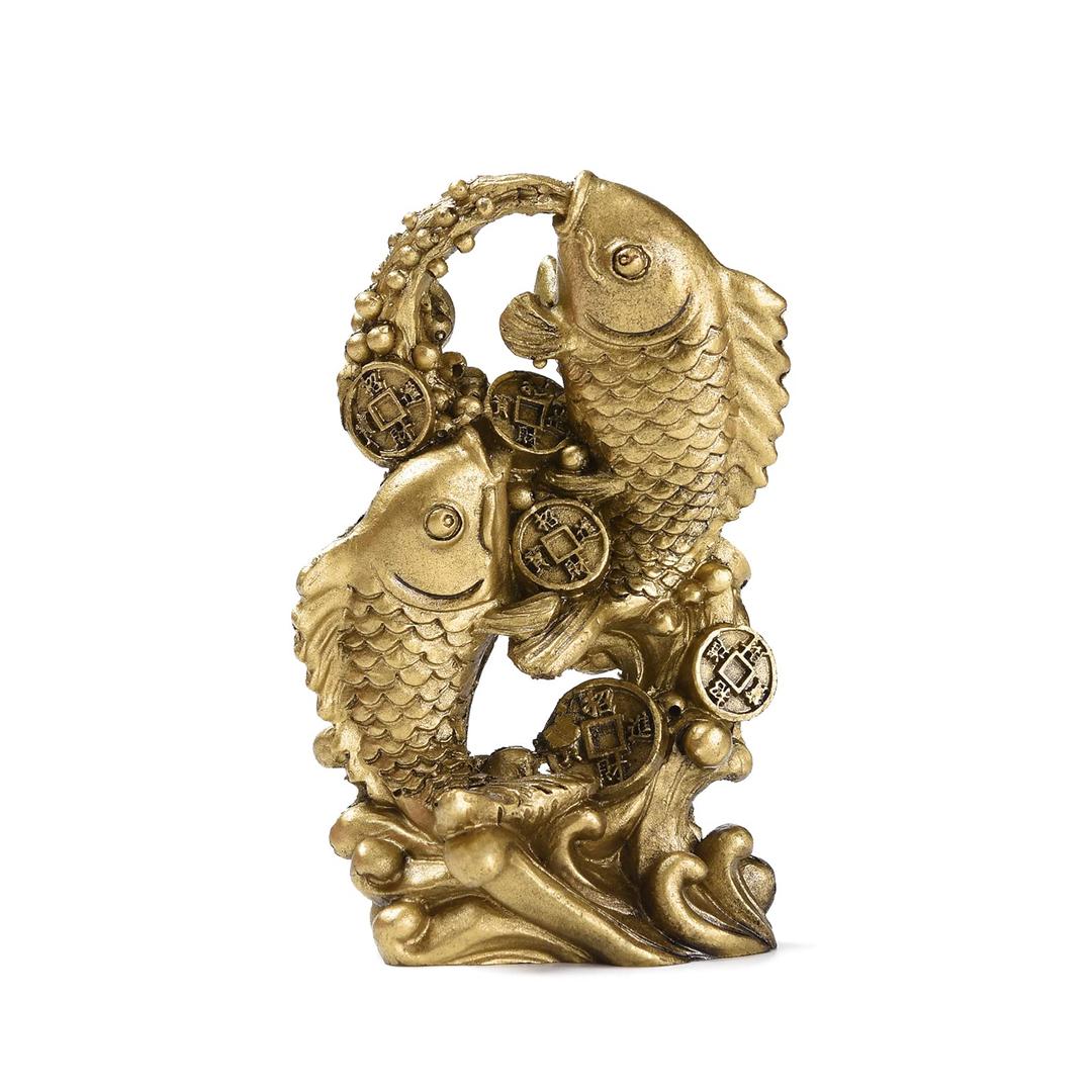 BRABUD Resin Money Fish with Waves Statue Feng Shui Wealth Carp Good Fortune Lucky Figurine Home Office Shop Decoration TQGJBS90