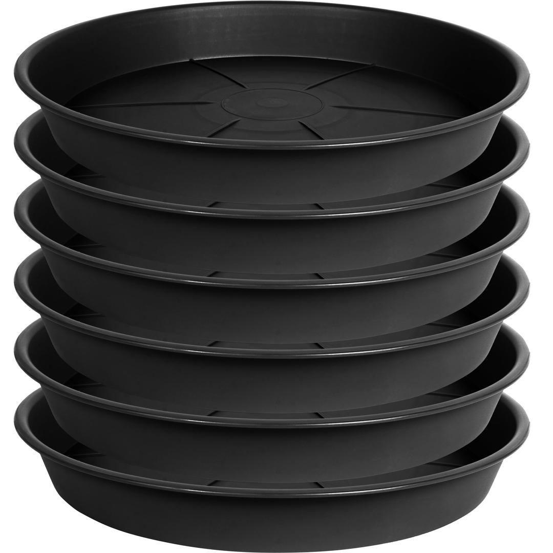 6 Pack of Plant Saucer Tray 4 6 8 10 12 14 17 19 22 25 inch, Heavy Duty Plastic Pot Plant Drip Trays Saucers for for Indoors Outdoor, Plant Water Tray for Planters 3-5" (4", Black)